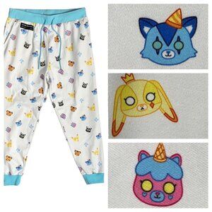 Size Large KREW Warren James Teddy Heads Allover Pattern White Sweatpants Jogger